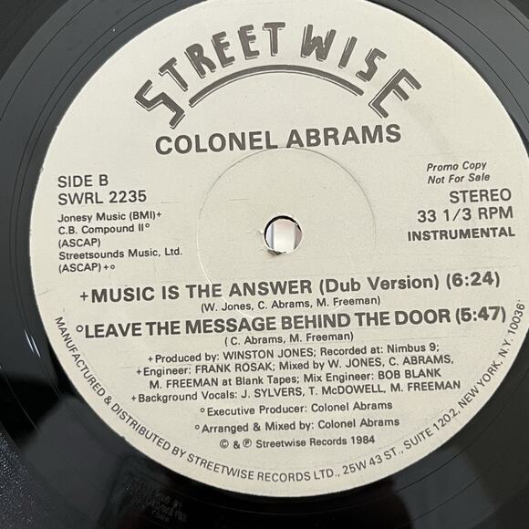 Colonel Abrams Music Is The Answer 12" Single 1984 Street Wise SWRL 2235 Promo - Picture 4 of 6